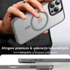 Husa MagSafe pentru iPhone 16 PRO, CASEY STUDIOS, de Protectie, Slim, pentru Incarcare Wireless, Margini Ridicate pentru Protectia Ecranului si a Camerelor Gri