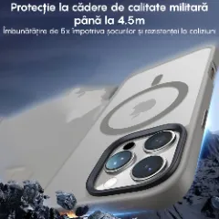 Husa MagSafe pentru iPhone 16 PRO, CASEY STUDIOS, de Protectie, Slim, pentru Incarcare Wireless, Margini Ridicate pentru Protectia Ecranului si a Camerelor Gri