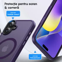 Husa MagSafe pentru iPhone 16 Plus, CASEY STUDIOS, de Protectie, Slim, pentru Incarcare Wireless, Margini Ridicate pentru Protectia Ecranului si a Camerelor Mov