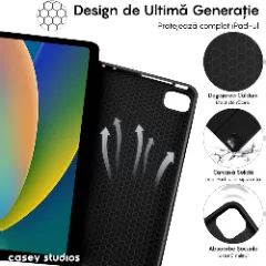 Husa cu Tastatura Iluminata si TouchPad compatibila cu Apple iPad Pro 11 2024, CASEY STUDIOS, Tastatura Iluminata RGB in 7 Culori, Wireless, Bluetooth 5.3, Unghiuri Ajustabile, Port USB-C, Cablu Type-C, Suport Stylus Pen, Negru Negru