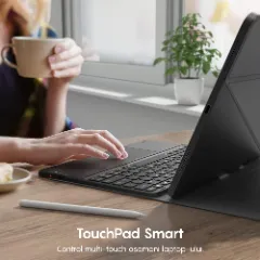 Husa cu Tastatura Iluminata si TouchPad compatibila cu Apple iPad Pro 11 2024, CASEY STUDIOS, Tastatura Iluminata RGB in 7 Culori, Wireless, Bluetooth 5.3, Unghiuri Ajustabile, Port USB-C, Cablu Type-C, Suport Stylus Pen, Negru Negru