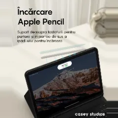 Husa cu Tastatura Iluminata si TouchPad compatibila cu Apple iPad Pro 13 2024, CASEY STUDIOS, Tastatura Iluminata RGB in 7 Culori, Wireless, Bluetooth 5.3, Unghiuri Ajustabile, Port USB-C, Cablu Type-C, Suport Stylus Pen, Negru Negru