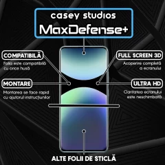 Folie Sticla CASEY STUDIOS pentru Xiaomi Redmi Note 14 Pro+ 5G, Full Glue, Sticla Securizata, Duritate Militara, Ultra HD, Protectie Profesionala Ecran 3D, Anti Zgarieturi, Anti Socuri Transparent