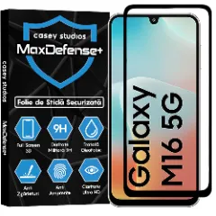 Folie Sticla CASEY STUDIOS pentru Samsung Galaxy M16, Full Glue, Sticla Securizata, Duritate Militara, Ultra HD, Protectie Profesionala Ecran 3D, Anti Zgarieturi, Anti Socuri, Margini negre Negru
