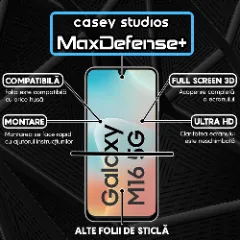 Folie Sticla CASEY STUDIOS pentru Samsung Galaxy M16, Full Glue, Sticla Securizata, Duritate Militara, Ultra HD, Protectie Profesionala Ecran 3D, Anti Zgarieturi, Anti Socuri, Margini negre Negru