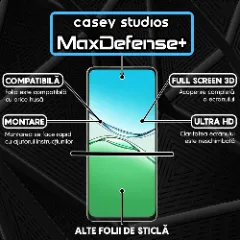 Folie Sticla CASEY STUDIOS pentru Oppo A5 Pro, Full Glue, Sticla Securizata, Duritate Militara, Ultra HD, Protectie Profesionala Ecran 3D, Anti Zgarieturi, Anti Socuri, Margini negre Negru