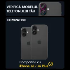 Protectie Camera pentru Apple iPhone 16 / Apple iPhone 16 Plus, CASEY STUDIOS™ MaxDefense+, Ultra HD, Protectie Profesionala Camere 3D, Anti Amprente, Anti Zgarieturi, Anti Socuri Curcubeu