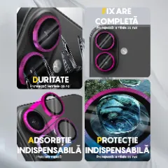 Protectie Camera pentru Apple iPhone 16 / Apple iPhone 16 Plus, CASEY STUDIOS™ MaxDefense+, Ultra HD, Protectie Profesionala Camere 3D, Anti Amprente, Anti Zgarieturi, Anti Socuri Curcubeu