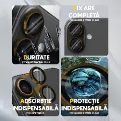 Protectie Camera pentru Apple iPhone 16 / Apple iPhone 16 Plus, CASEY STUDIOS™ MaxDefense+, Ultra HD, Protectie Profesionala Camere 3D, Anti Amprente, Anti Zgarieturi, Anti Socuri Galben