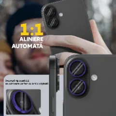 Protectie Camera pentru Apple iPhone 16 / Apple iPhone 16 Plus, CASEY STUDIOS™ MaxDefense+, Ultra HD, Protectie Profesionala Camere 3D, Anti Amprente, Anti Zgarieturi, Anti Socuri Mov inchis