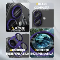 Protectie Camera pentru Apple iPhone 16 / Apple iPhone 16 Plus, CASEY STUDIOS™ MaxDefense+, Ultra HD, Protectie Profesionala Camere 3D, Anti Amprente, Anti Zgarieturi, Anti Socuri Mov inchis