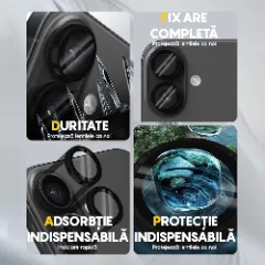 Protectie Camera pentru Apple iPhone 16 / Apple iPhone 16 Plus, CASEY STUDIOS™ MaxDefense+, Ultra HD, Protectie Profesionala Camere 3D, Anti Amprente, Anti Zgarieturi, Anti Socuri Negru