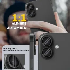 Protectie Camera pentru Apple iPhone 16 / Apple iPhone 16 Plus, CASEY STUDIOS™ MaxDefense+, Ultra HD, Protectie Profesionala Camere 3D, Anti Amprente, Anti Zgarieturi, Anti Socuri Argintiu