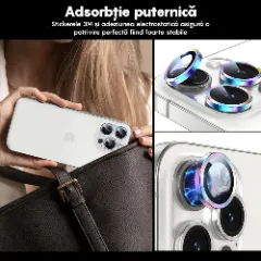 Folie Protectie Lentile Camera pentru Apple iPhone 16 Pro / Apple iPhone 16 Pro Max, CASEY STUDIOS™ MaxDefense+, Ultra HD, Protectie Profesionala Camere 3D, Anti Amprente, Anti Zgarieturi, Anti Socuri Curcubeu