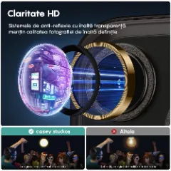 Protectie Camera pentru Apple iPhone 16 Pro / Apple iPhone 16 Pro Max, CASEY STUDIOS™ MaxDefense+, Ultra HD, Protectie Profesionala Camere 3D, Anti Amprente, Anti Zgarieturi, Anti Socuri Galben