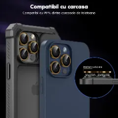 Protectie Camera pentru Apple iPhone 16 Pro / Apple iPhone 16 Pro Max, CASEY STUDIOS™ MaxDefense+, Ultra HD, Protectie Profesionala Camere 3D, Anti Amprente, Anti Zgarieturi, Anti Socuri Galben