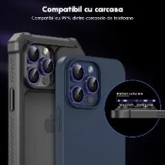Protectie Camera pentru Apple iPhone 16 Pro / Apple iPhone 16 Pro Max, CASEY STUDIOS™ MaxDefense+, Ultra HD, Protectie Profesionala Camere 3D, Anti Amprente, Anti Zgarieturi, Anti Socuri Mov inchis