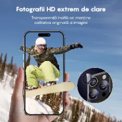 Protectie Camera pentru Apple iPhone 16 Pro / Apple iPhone 16 Pro Max, CASEY STUDIOS™ MaxDefense+, Ultra HD, Protectie Profesionala Camere 3D, Anti Amprente, Anti Zgarieturi, Anti Socuri Mov inchis