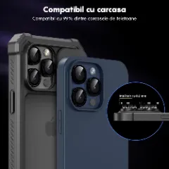 Protectie Camera pentru Apple iPhone 16 Pro / Apple iPhone 16 Pro Max, CASEY STUDIOS™ MaxDefense+, Ultra HD, Protectie Profesionala Camere 3D, Anti Amprente, Anti Zgarieturi, Anti Socuri Negru