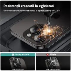 Protectie Camera pentru Apple iPhone 16 Pro / Apple iPhone 16 Pro Max, CASEY STUDIOS™ MaxDefense+, Ultra HD, Protectie Profesionala Camere 3D, Anti Amprente, Anti Zgarieturi, Anti Socuri Negru