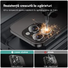 Protectie Camera pentru Apple iPhone 16 Pro / Apple iPhone 16 Pro Max, CASEY STUDIOS™ MaxDefense+, Ultra HD, Protectie Profesionala Camere 3D, Anti Amprente, Anti Zgarieturi, Anti Socuri Argintiu