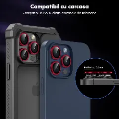 Protectie Camera pentru Apple iPhone 16 Pro / Apple iPhone 16 Pro Max, CASEY STUDIOS™ MaxDefense+, Ultra HD, Protectie Profesionala Camere 3D, Anti Amprente, Anti Zgarieturi, Anti Socuri Rosu