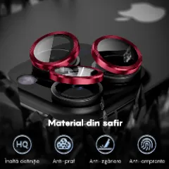 Protectie Camera pentru Apple iPhone 16 Pro / Apple iPhone 16 Pro Max, CASEY STUDIOS™ MaxDefense+, Ultra HD, Protectie Profesionala Camere 3D, Anti Amprente, Anti Zgarieturi, Anti Socuri Rosu