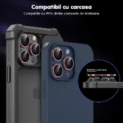 Protectie Camera pentru Apple iPhone 16 Pro / Apple iPhone 16 Pro Max, CASEY STUDIOS™ MaxDefense+, Ultra HD, Protectie Profesionala Camere 3D, Anti Amprente, Anti Zgarieturi, Anti Socuri Roz
