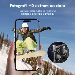 Protectie Camera pentru Apple iPhone 16 Pro / Apple iPhone 16 Pro Max, CASEY STUDIOS™ MaxDefense+, Ultra HD, Protectie Profesionala Camere 3D, Anti Amprente, Anti Zgarieturi, Anti Socuri Argintiu