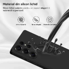 Husa CASEY STUDIOS compatibila cu Samsung Galaxy S25 Ultra, Soft Silicone Premium, Microfibra in Interior, pentru Incarcare Wireless, Margini Ridicate pentru Protectia Ecranului si a Camerelor Negru