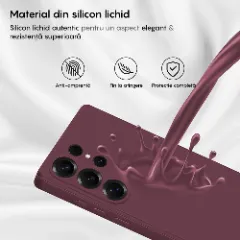 Husa CASEY STUDIOS compatibila cu Samsung Galaxy S25 Ultra, Soft Silicone Premium, Microfibra in Interior, pentru Incarcare Wireless, Margini Ridicate pentru Protectia Ecranului si a Camerelor Burgundy