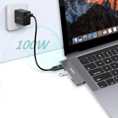 HUB Macbook Pro Type-C la HDMI, Thunderbolt 3, USB-C, 2x USB, Micro SD Choetech - Gri Gri