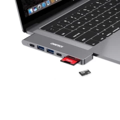 HUB Macbook Pro Type-C la HDMI, Thunderbolt 3, USB-C, 2x USB, Micro SD Choetech - Gri Gri