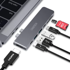 HUB Macbook Pro Type-C la HDMI, Thunderbolt 3, USB-C, 2x USB, Micro SD Choetech - Gri Gri