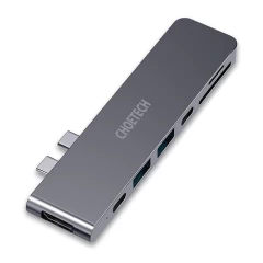 HUB Macbook Pro Type-C la HDMI, Thunderbolt 3, USB-C, 2x USB, Micro SD Choetech - Gri Gri