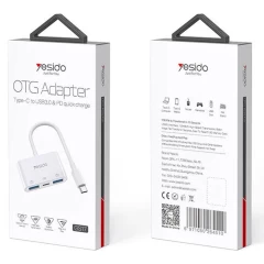 Adaptor Type-C la Type-C, 2xUSB 3.0, Plug & Play, 4.8Gbps Yesido OTG Cable, GS17 - Alb Alb
