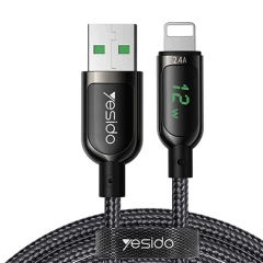 Cablu USB to Lightning, 2.4A, Digital Display, 1.2m Yesido CA-84 - Negru Negru