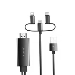 Cablu 3in1 USB to HDMI, Lightning, Micro USB, Type-C, 1080p, 1.8m Yesido HM05 - Negru