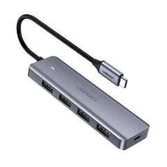 HUB Type-C la 4x USB 3.2 cu Incarcare Micro-USB Ugreen, gri, CM219 70336 - Verde