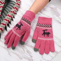 Manusi TouchScreen Arpex Raindeer Woolen ST0002 - Roz Inchis Roz Inchis