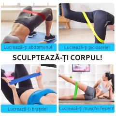 Set Antrenament Arpex, 5 Benzi Elastice Fitness, Yoga, Pilates, Aerobic, Exercitii Fizice - Multicolor Multicolor