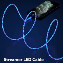 Cablu 3in1 USB la Type-C, Micro USB, Lightning, LED, 1m Arpex - Verde Verde