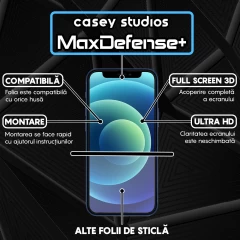 Folie Sticla iPhone 12 Mini Casey Studios Full Screen 9H + Kit de Instalare Cadou - Negru Negru