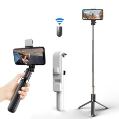 Selfie Stick Trepied Bluetooth cu Telecomanda, Lampa Led, Arpex L03S - Alb Alb