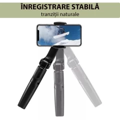 Selfie Stick Spigen Trepied Bluetooth cu Telecomanda, Lampa Led, Stabilizator Gimbal, S610W - Negru Negru