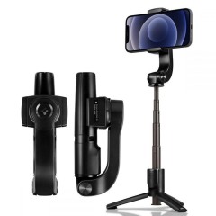 Selfie Stick Spigen Trepied Bluetooth cu Telecomanda, Lampa Led, Stabilizator Gimbal, S610W - Negru