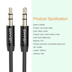 Adaptor Audio AUX 3.5mm la 3.5mm USAMS, 1m, YP01 - Black Black