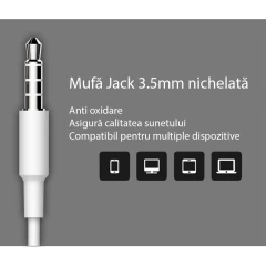 Casti cu fir in-ear Stereo cu Microfon Yesido, Jack 3.5mm, YH-13 - Black Black