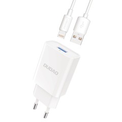 Set Incarcator Priza Quick Charge Dudao 1x USB + Cablu Lightning 2.4A, A3EU- Alb - Alb