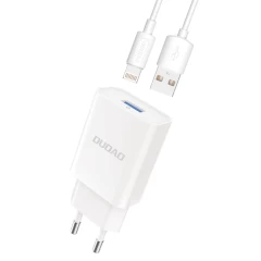 Set Incarcator Priza Quick Charge Dudao 1x USB + Cablu Lightning 2.4A, A3EU- Alb - Alb Alb